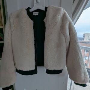 Sugar Cream and Black Faux Fur Jacket